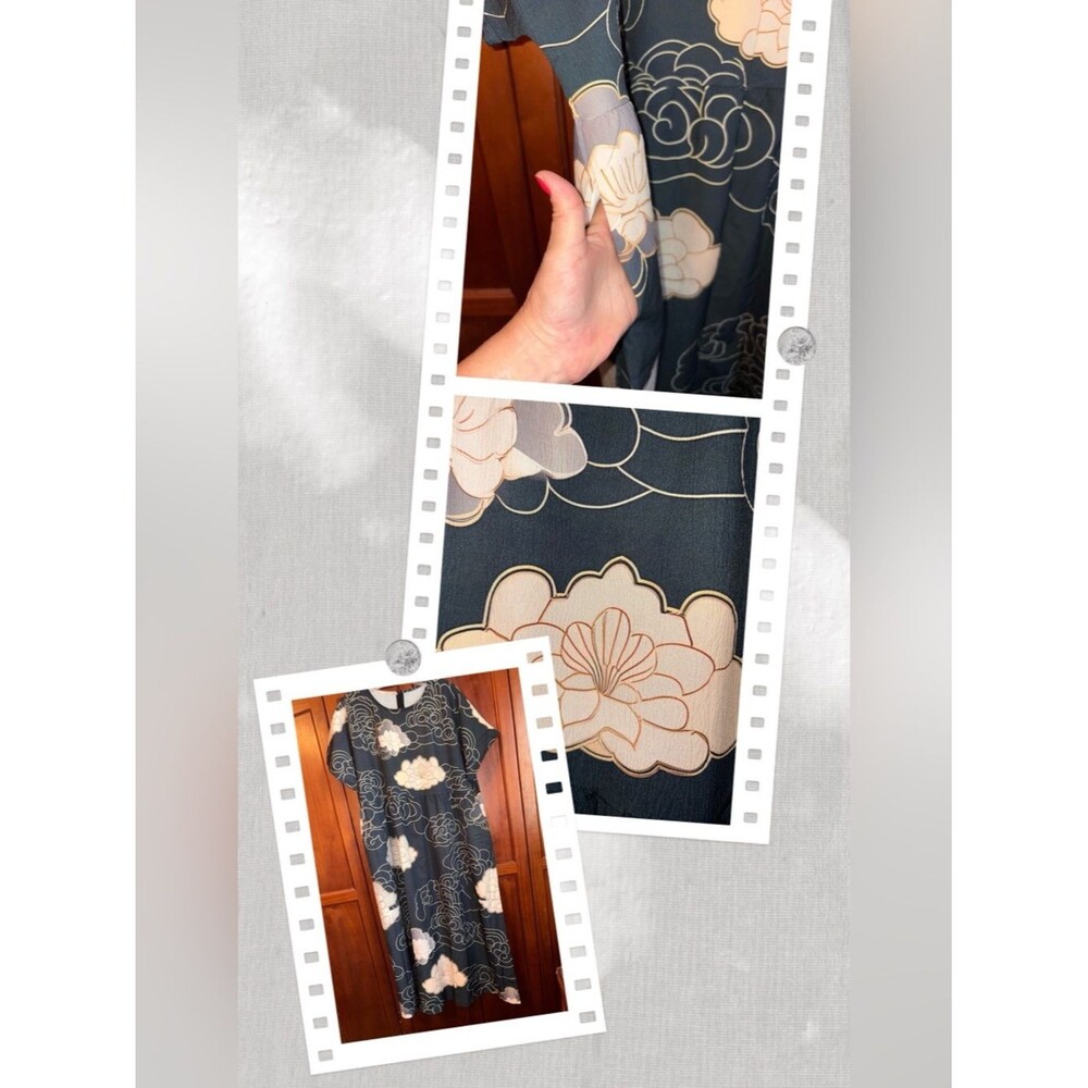 No tag Elegant Hunter Green with Cream Floral Patterned Dress #1592